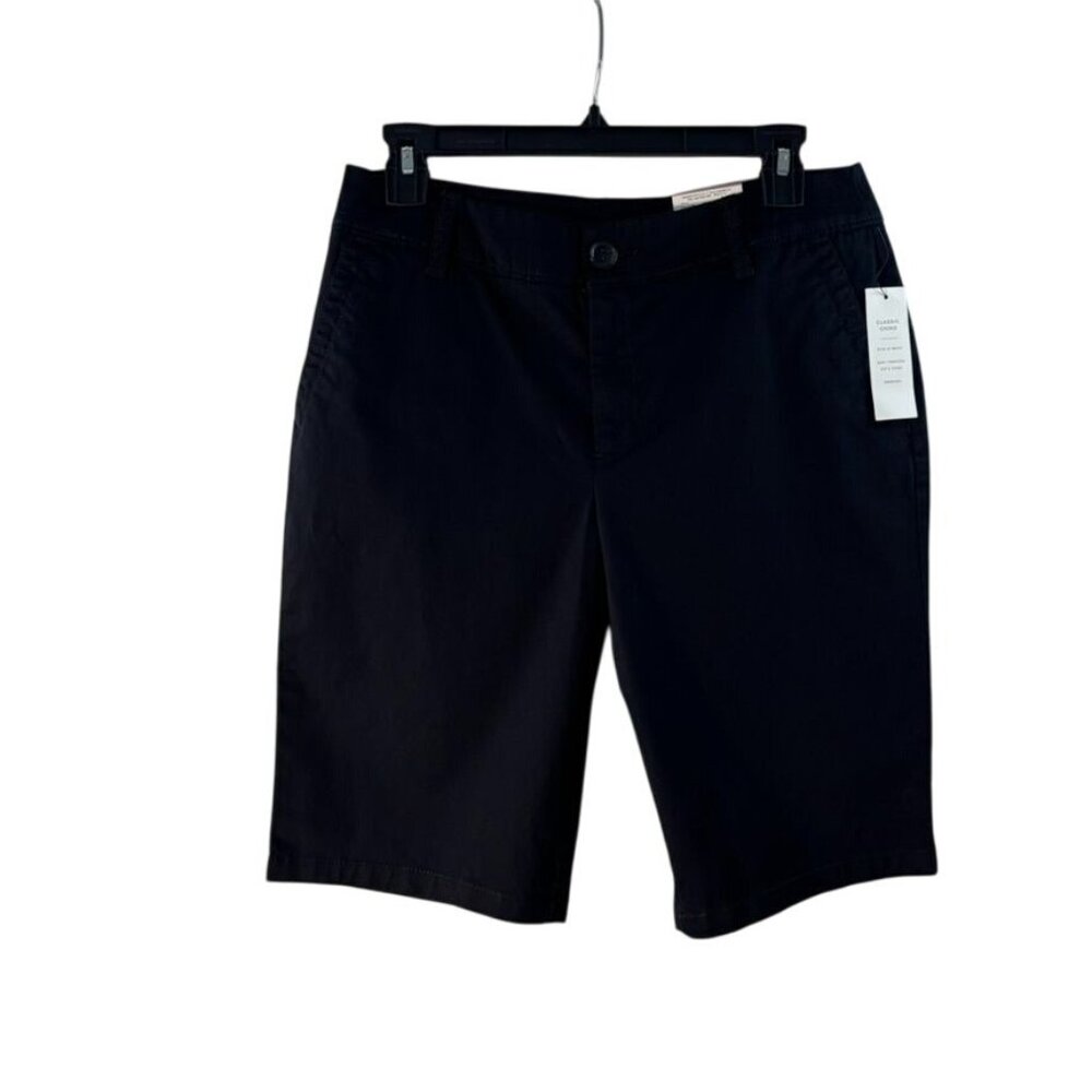 Liz Claiborne Classic Chino Bermuda Shorts Black Easy Fit Waist Hip & Thigh Size
